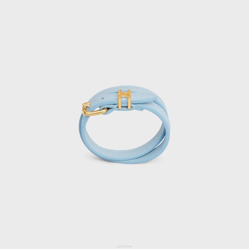 accesorios CELINE Pulsera doble les cuirs de piel de ternera y latón con acabado dorado dorado/azul pálido mujer NL481269