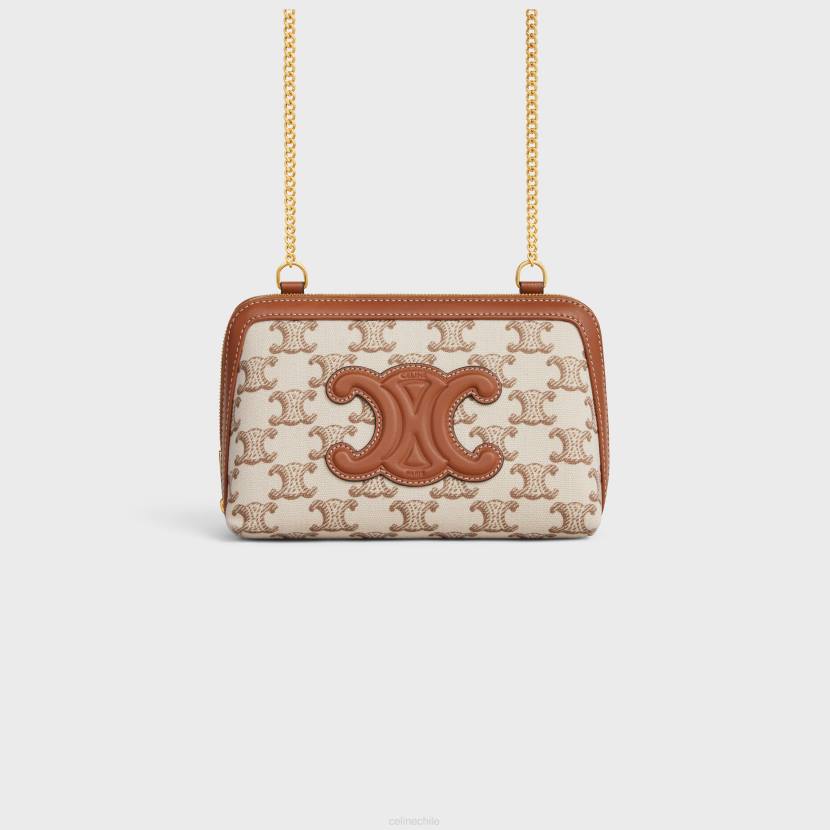 accesorios CELINE bolso de mano con cadena de cuir triomphe de textil con estampado de triomphe y piel de becerro blanco mujer NL48337