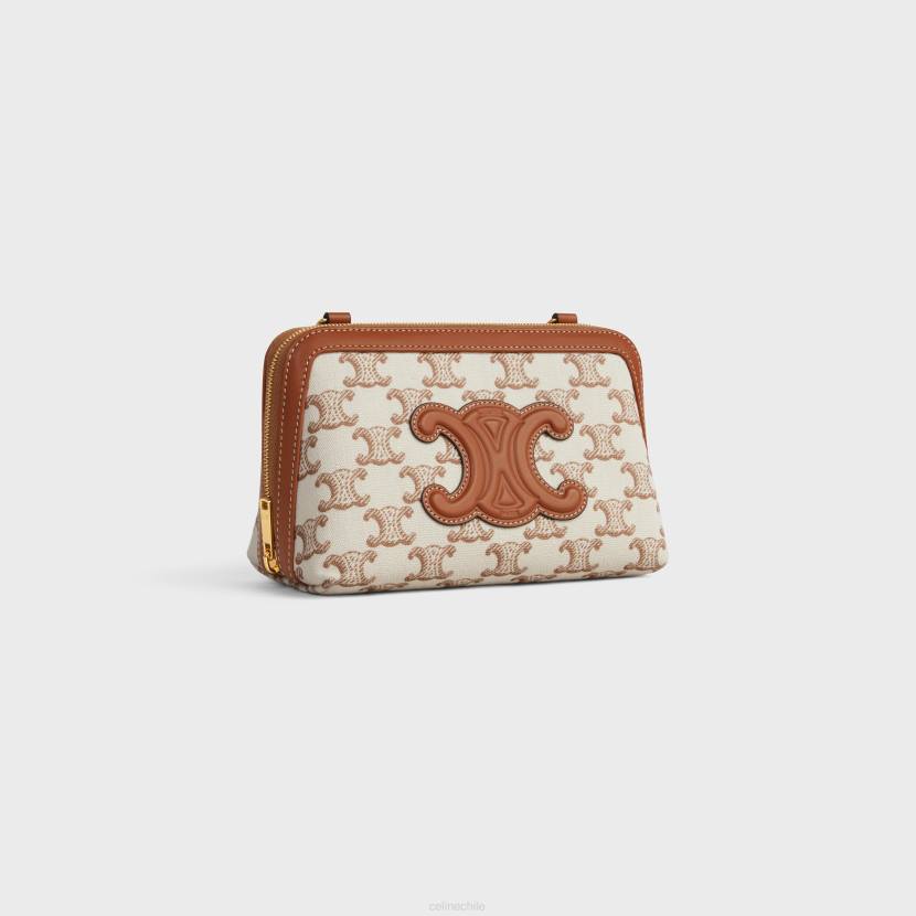 accesorios CELINE bolso de mano con cadena de cuir triomphe de textil con estampado de triomphe y piel de becerro blanco mujer NL48337