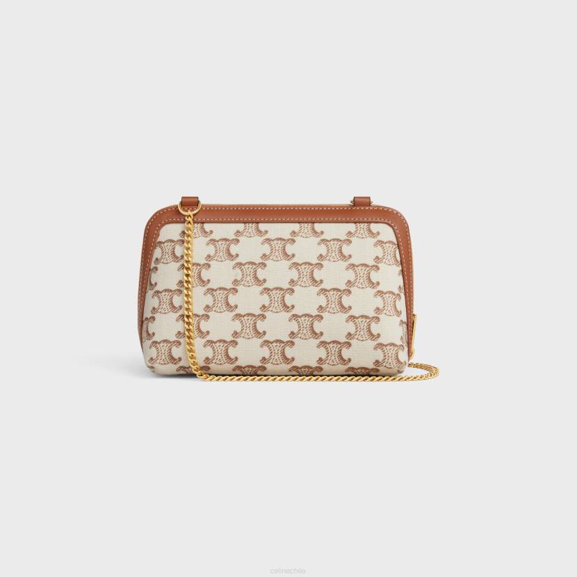accesorios CELINE bolso de mano con cadena de cuir triomphe de textil con estampado de triomphe y piel de becerro blanco mujer NL48337
