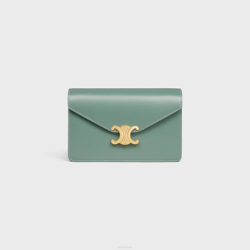 accesorios CELINE cartera con cadena margo de piel de becerro brillante celadón mujer NL48348