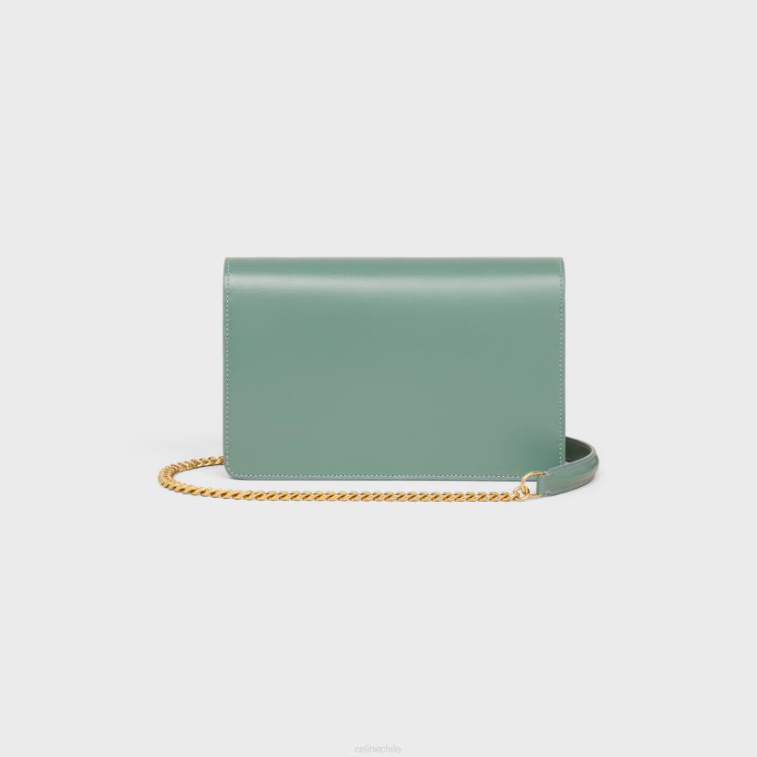 accesorios CELINE cartera con cadena margo de piel de becerro brillante celadón mujer NL48348