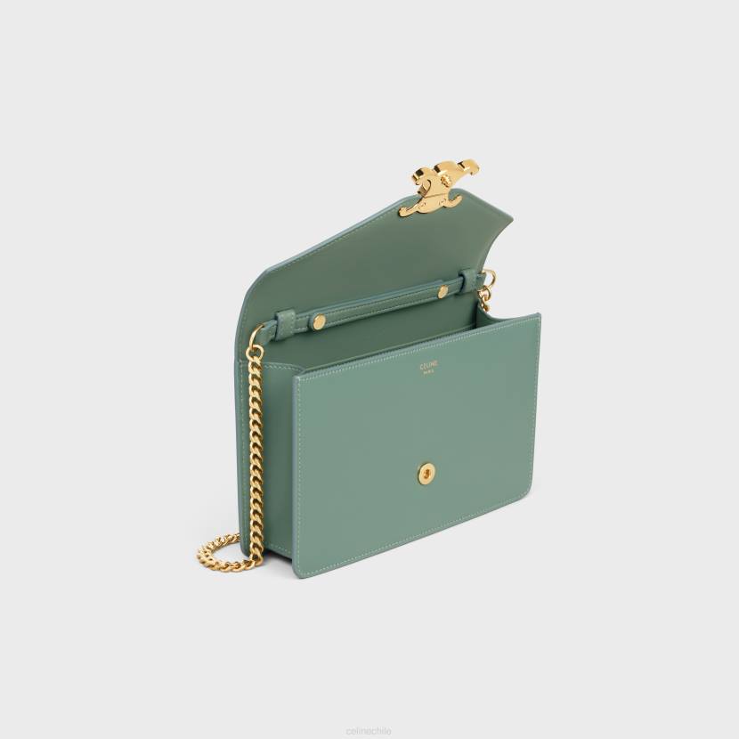 accesorios CELINE cartera con cadena margo de piel de becerro brillante celadón mujer NL48348