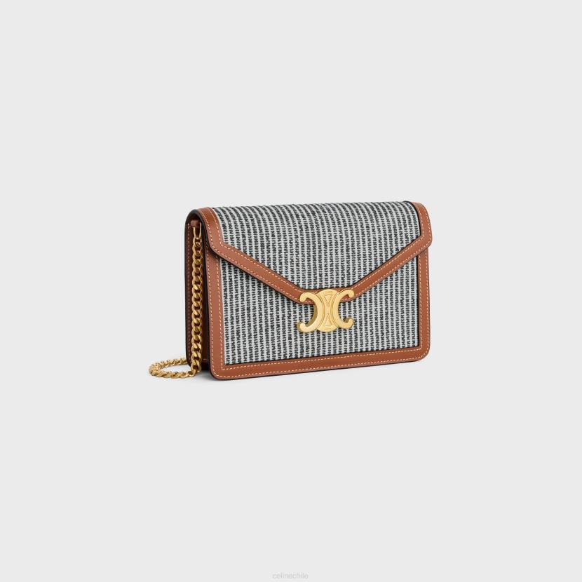 accesorios CELINE cartera con cadena margo de tejido a rayas y piel de becerro antracita mujer NL48357