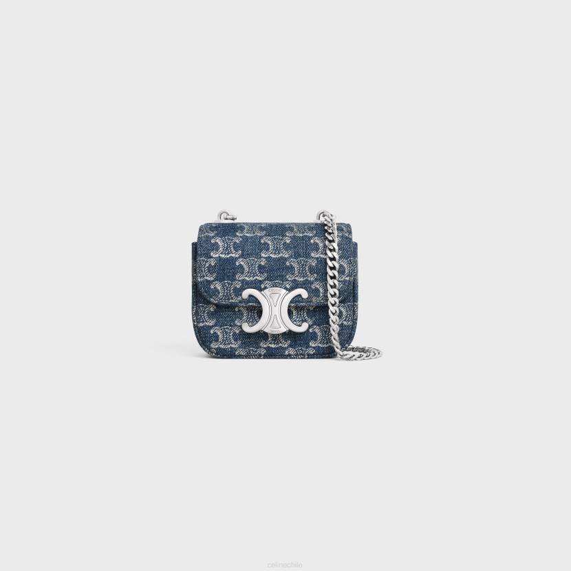 accesorios CELINE minicadena claude de denim con triomphe por toda la prenda mezclilla/plata mujer NL48334