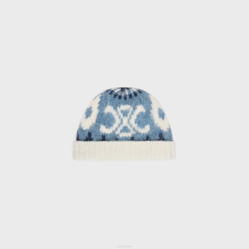 accesorios CELINE Gorro de lana Triomphe Fair Isle azul mujer NL481054