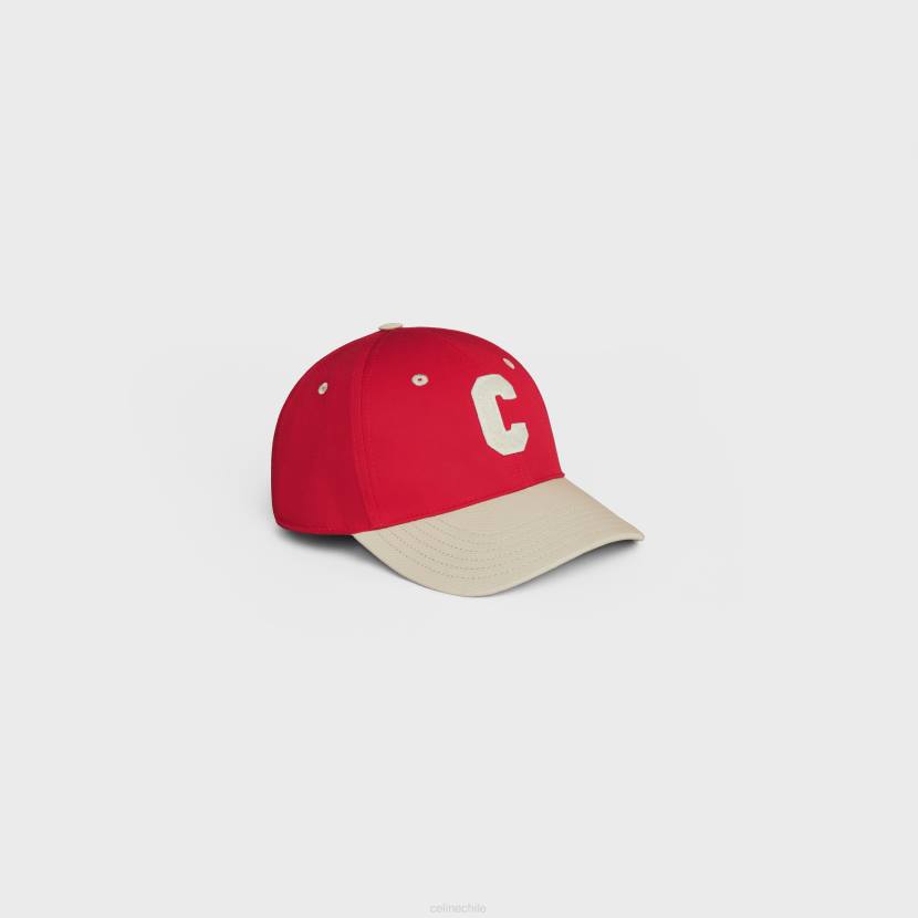 accesorios CELINE gorra de béisbol con inicial de algodón rojo/beige hombres NL482247