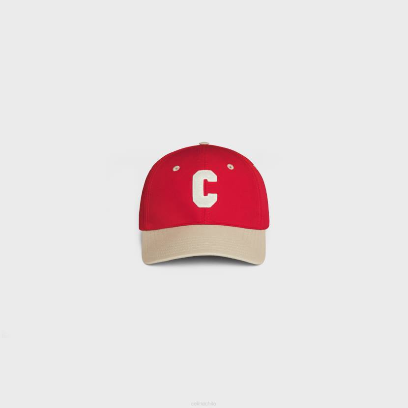 accesorios CELINE gorra de béisbol con inicial de algodón rojo/beige hombres NL482247