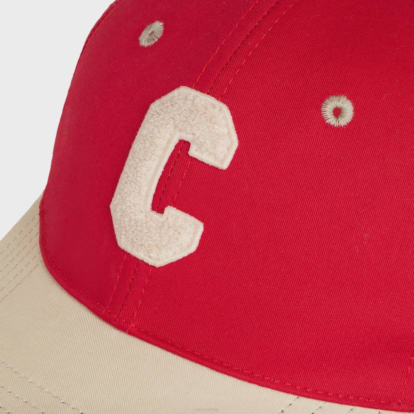 accesorios CELINE gorra de béisbol con inicial de algodón rojo/beige hombres NL482247