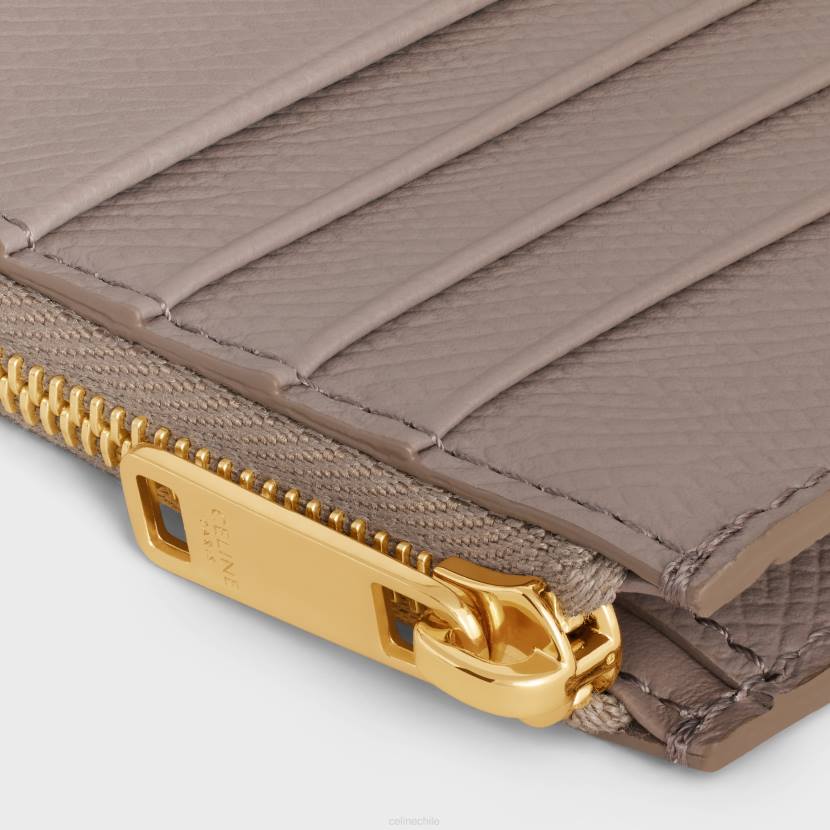 accesorios CELINE Tarjetero compacto con cremallera Essentials en piel de becerro granulada Guijarro mujer NL48507