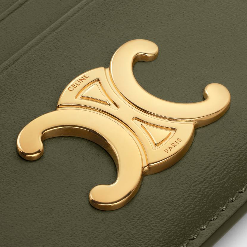 accesorios CELINE tarjetero triomphe de piel de becerro brillante oliva oscuro mujer NL48401