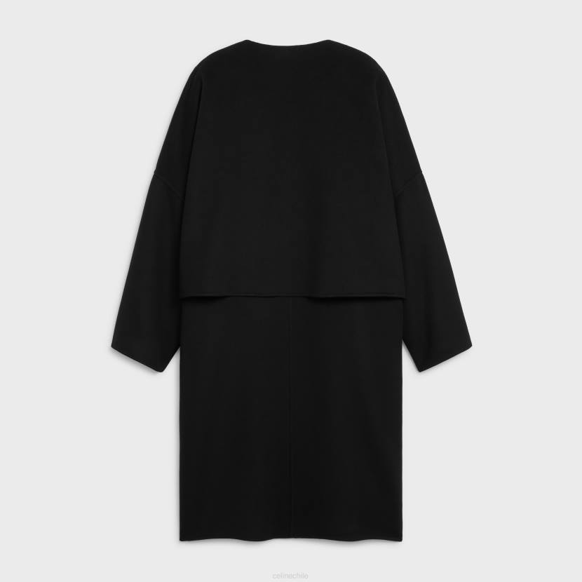 vestir CELINE abrigo con cuello puro en cashmere doble faz negro mujer NL48742