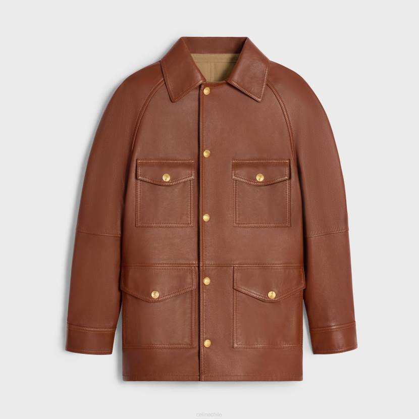 vestir CELINE parka extragrande en piel de cordero suave coñac mujer NL48622