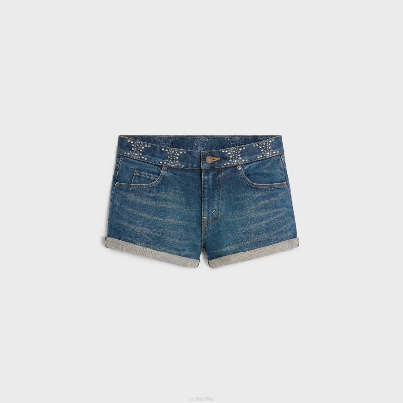 vestir CELINE mini shorts de mezclilla lavado de unión oscuro limpio mujer NL48892