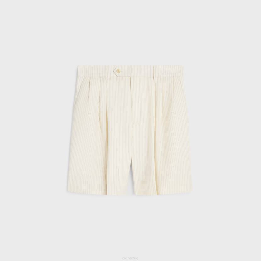 vestir CELINE pantalones cortos con triple pliegue en lana a rayas marfil/negro mujer NL48878