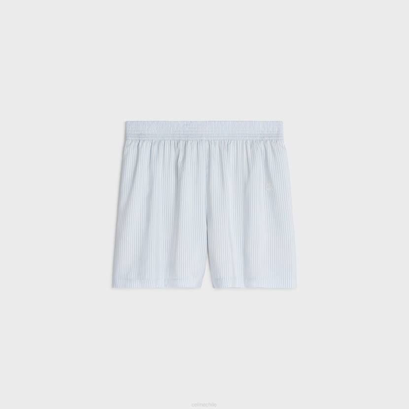 vestir CELINE pantalones cortos de pijama en seda a rayas blanco/azul cielo mujer NL48887