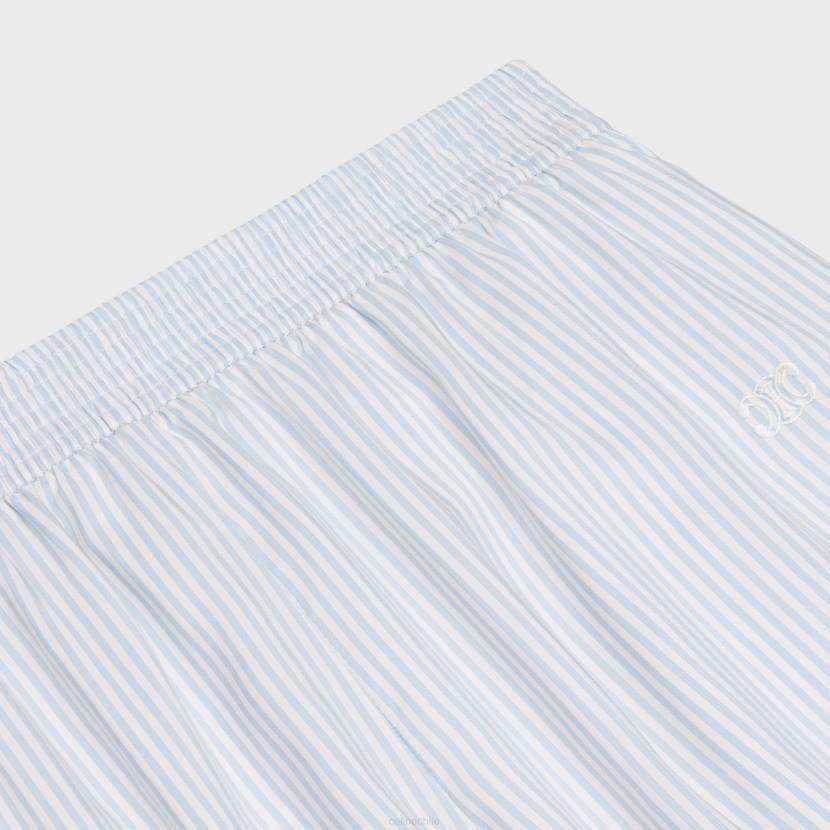 vestir CELINE pantalones cortos de pijama en seda a rayas blanco/azul cielo mujer NL48887