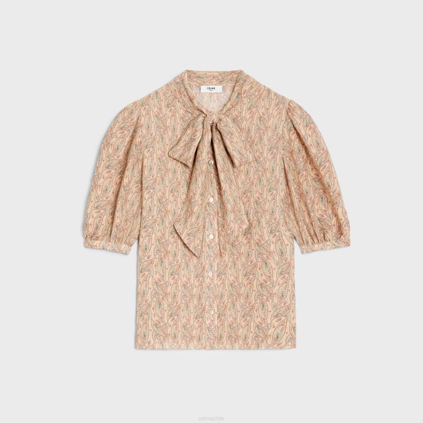 vestir CELINE Blusa lavalliere de georgette de viscosa craie/albaricoque/azul mujer NL48843