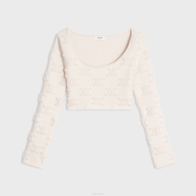 vestir CELINE Top corto Triomphe de algodón boucle blanquecino mujer NL48848