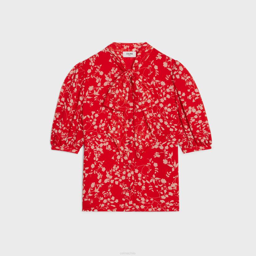 vestir CELINE blusa lavalliere de georgette de seda colorete/craie mujer NL48842