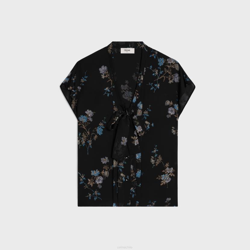 vestir CELINE blusa lavalliere de georgette de seda negro/azul mujer NL48841