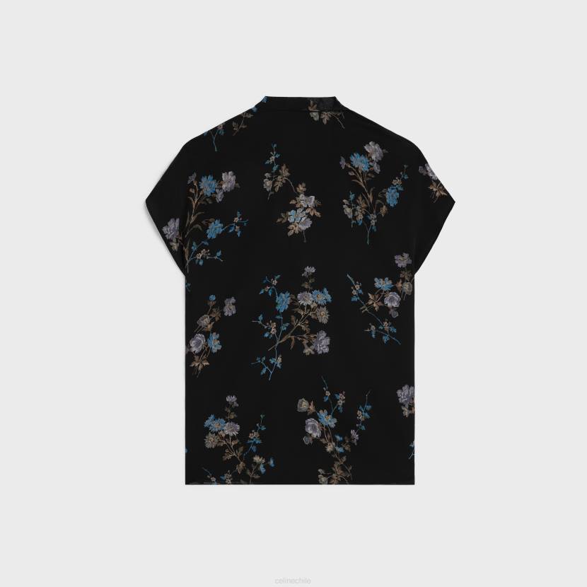 vestir CELINE blusa lavalliere de georgette de seda negro/azul mujer NL48841
