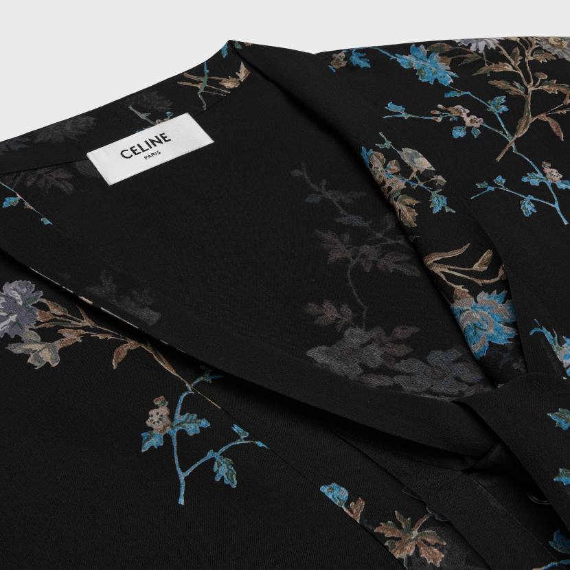 vestir CELINE blusa lavalliere de georgette de seda negro/azul mujer NL48841