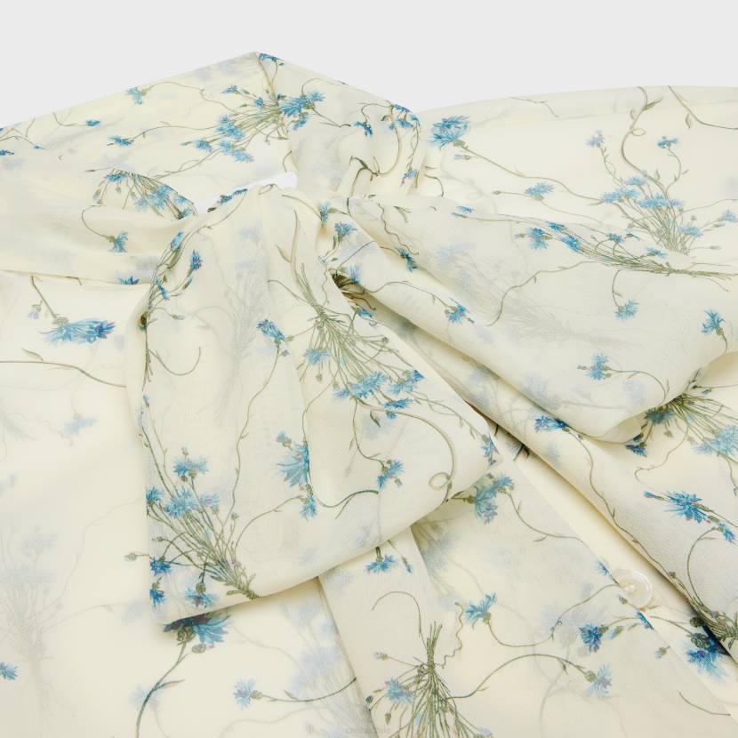 vestir CELINE blusa lavalliere de georgette de seda vainilla/azul mujer NL48637