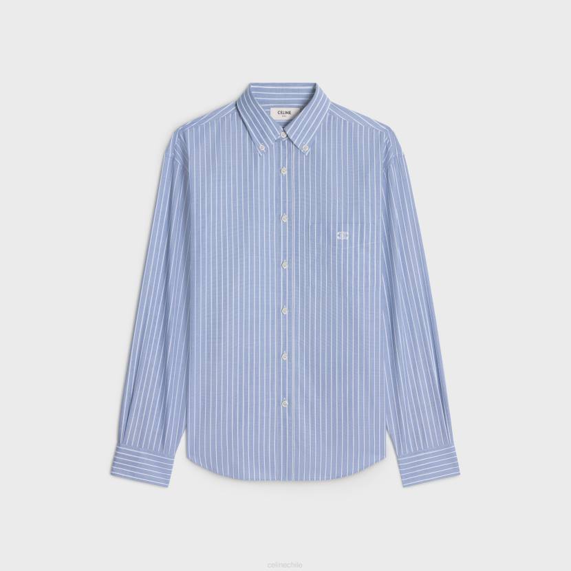 vestir CELINE camisa cambridge de algodón cambray a rayas azul/blanco mujer NL48635