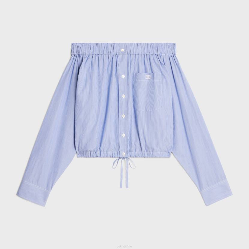 vestir CELINE camisa con hombros descubiertos en popelín de algodón blanco/marino mujer NL48845
