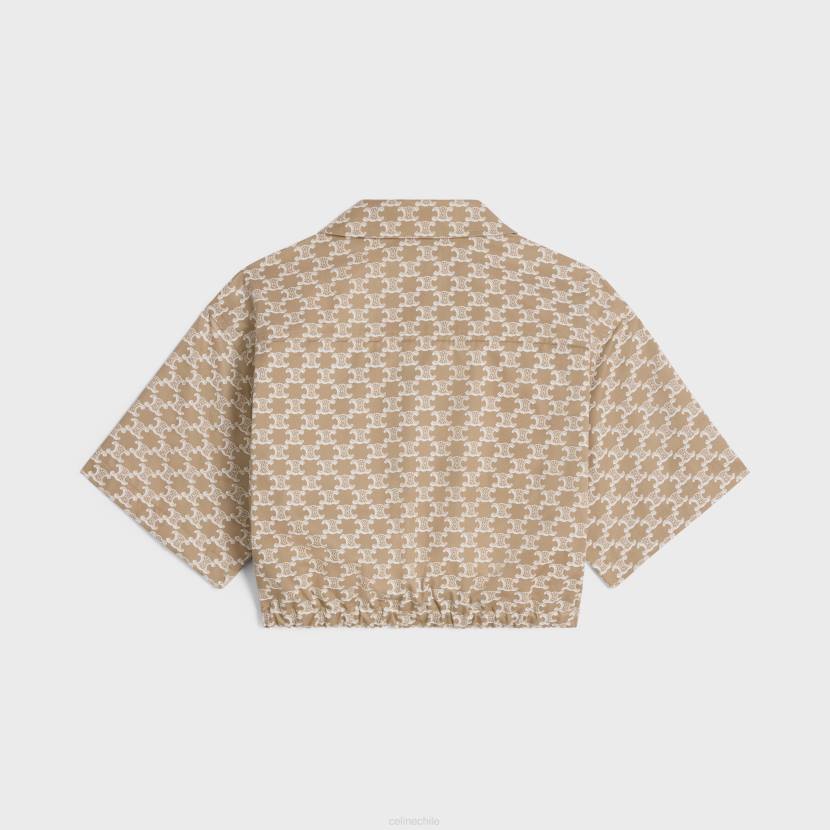 vestir CELINE camisa corta de algodón técnico blanco roto/beige mujer NL48639