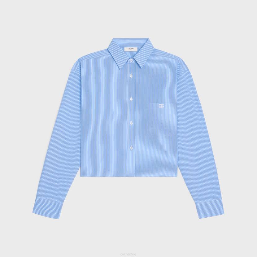 vestir CELINE camisa corta de popelina de algodón a rayas cielo/blanco mujer NL48835