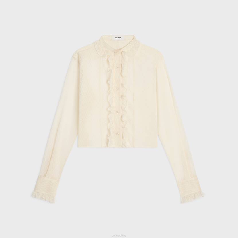 vestir CELINE camisa corta romy de encaje y algodón crema mujer NL48579
