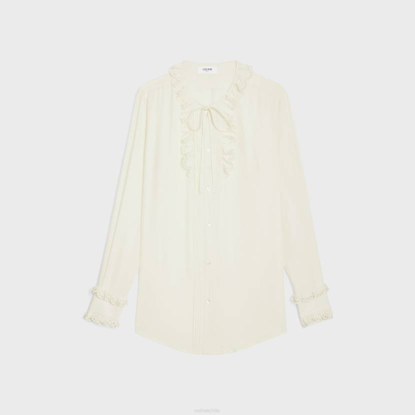 vestir CELINE camisa romy de crepé de seda y acetato Marfil mujer NL48828