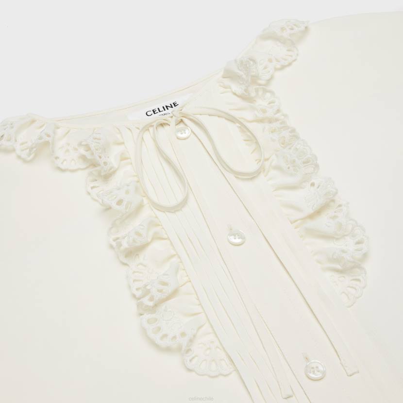 vestir CELINE camisa romy de crepé de seda y acetato Marfil mujer NL48828