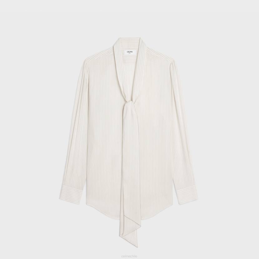 vestir CELINE camisa romy lavalliere de seda a rayas craie/gris clair mujer NL48830