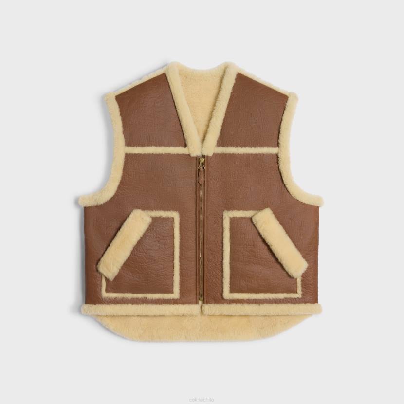 vestir CELINE chaleco con acabado vintage en borrego bronceado/crema mujer NL48626