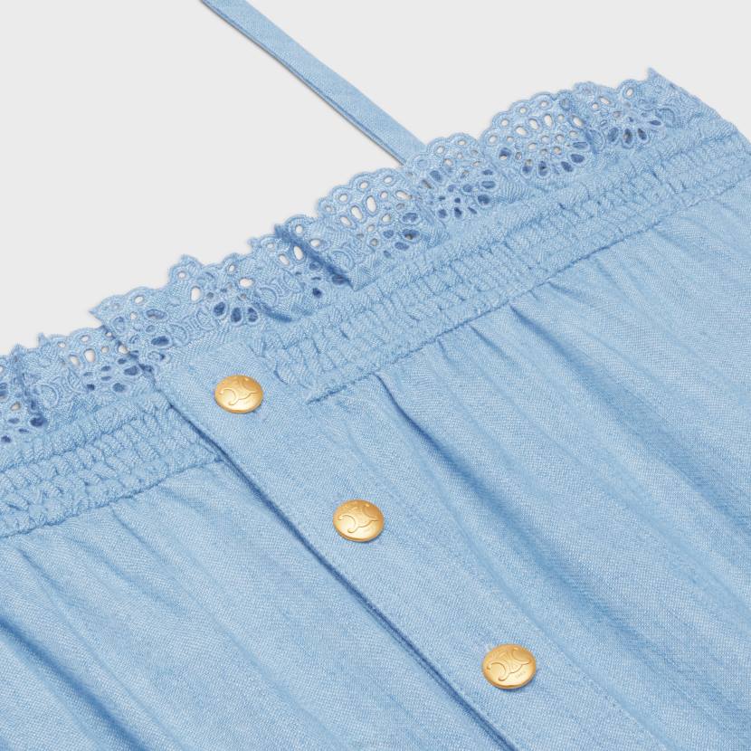 vestir CELINE mono corto fruncido en cambray lavado azul marino/azul vaquero mujer NL48890