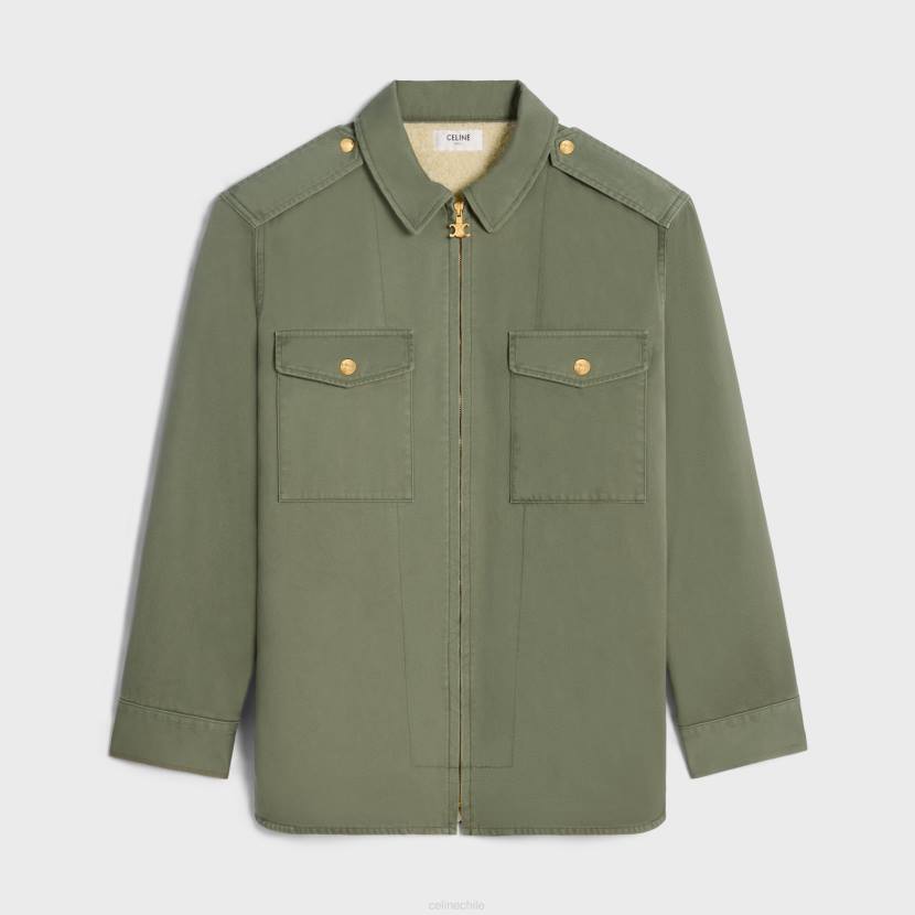vestir CELINE sobrecamisa de algodón técnico kaki mujer NL48633