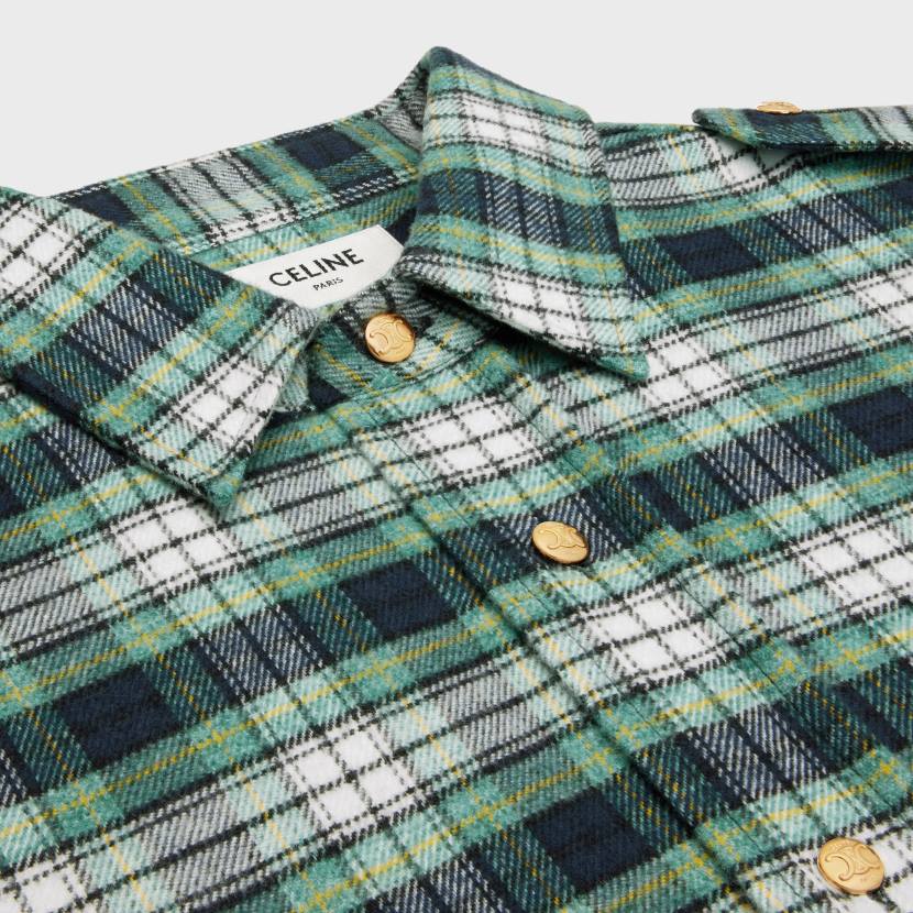 vestir CELINE sobrecamisa de franela a cuadros crudo/turquesa/azul mujer NL48632