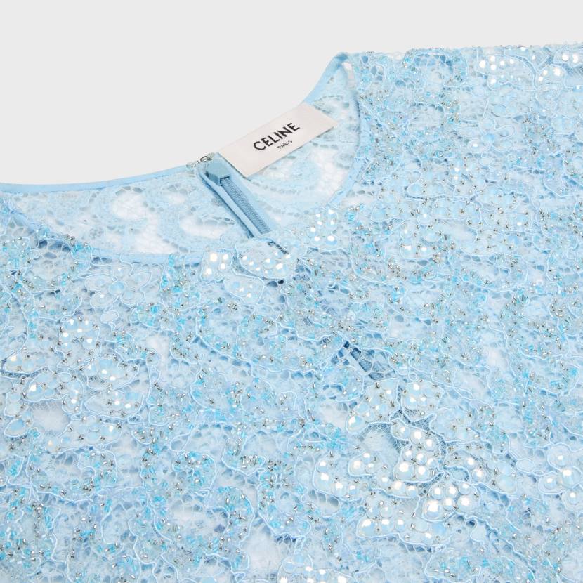 vestir CELINE top corto bordado de encaje bebe azul mujer NL48581