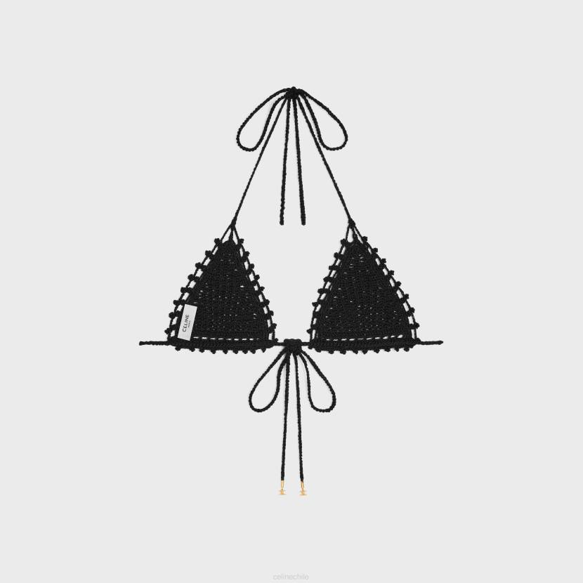 vestir CELINE top triangular de algodón tejido a crochet negro mujer NL48849