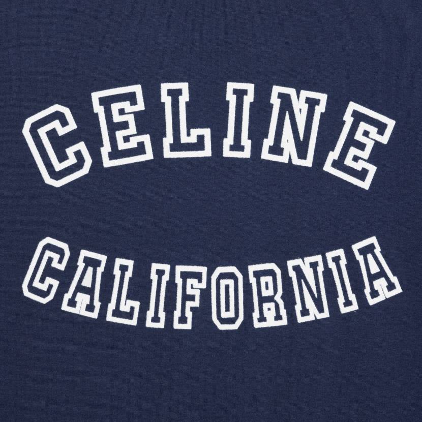 vestir CELINE Camiseta California años 70 en punto de algodón bleu nuit/pastel de limón/off wh mujer NL48776