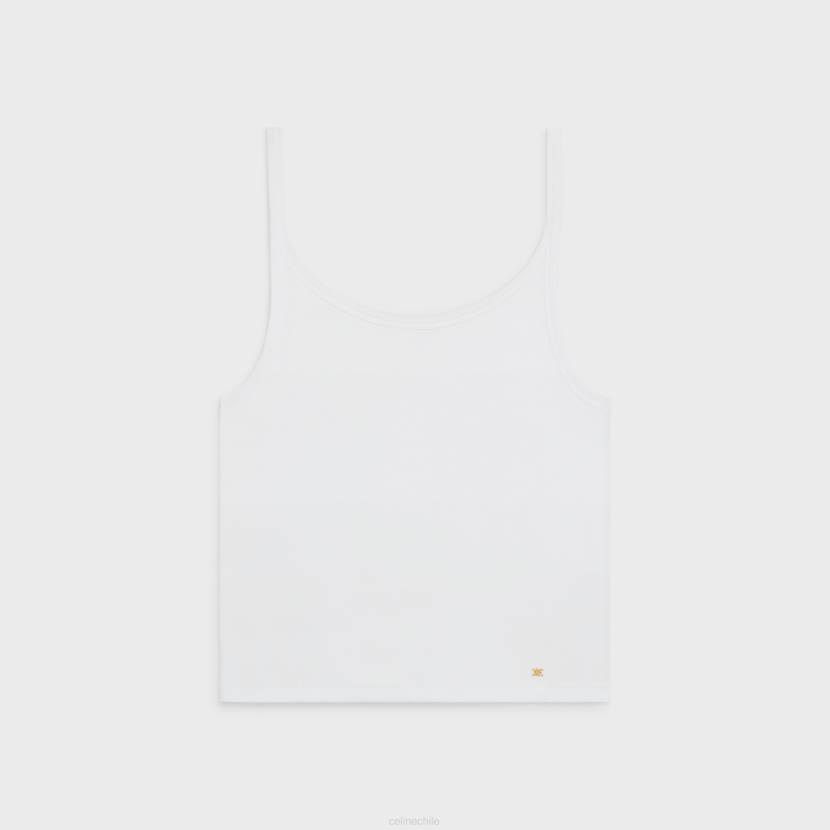 vestir CELINE Camiseta sin mangas Triomphe de algodón acanalado Blanco óptico mujer NL48785