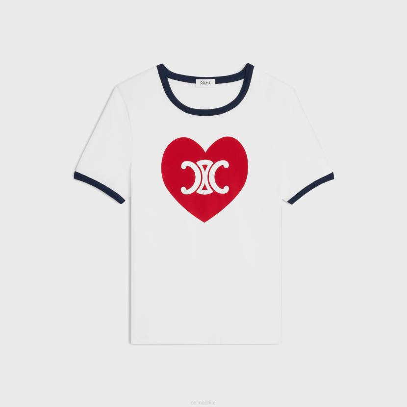 vestir CELINE camiseta con corazón triunfante en punto de algodón blanco roto/azul marino/rojo mujer NL48677