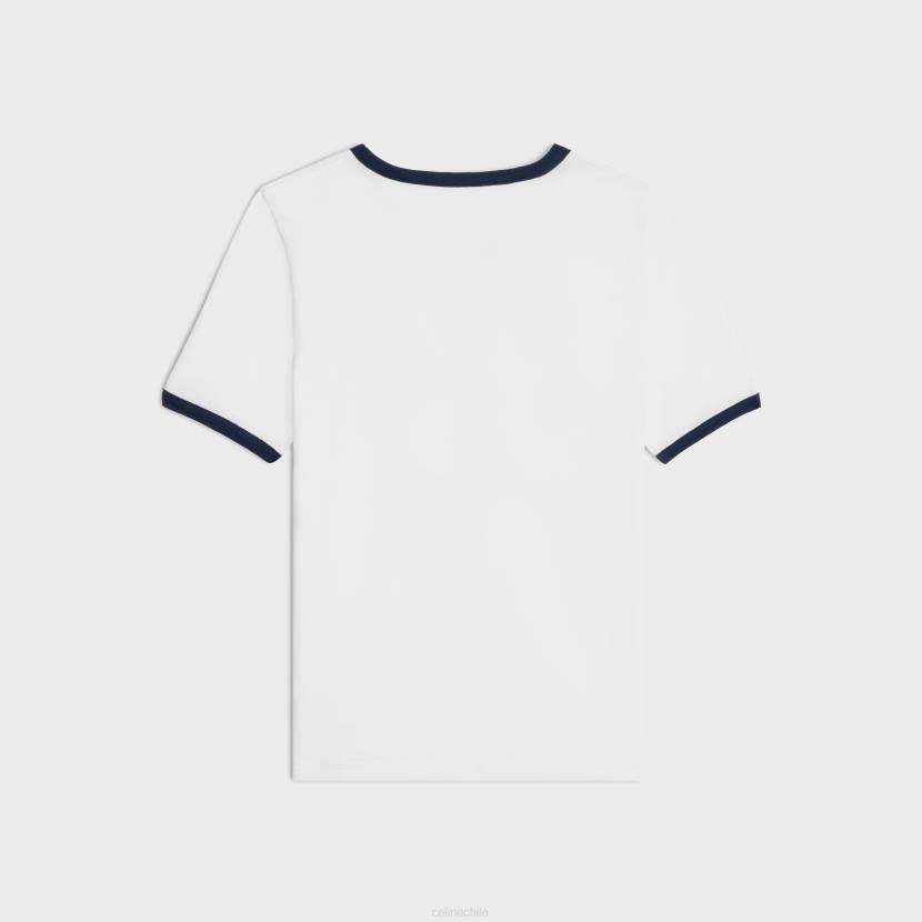 vestir CELINE camiseta con corazón triunfante en punto de algodón blanco roto/azul marino/rojo mujer NL48677
