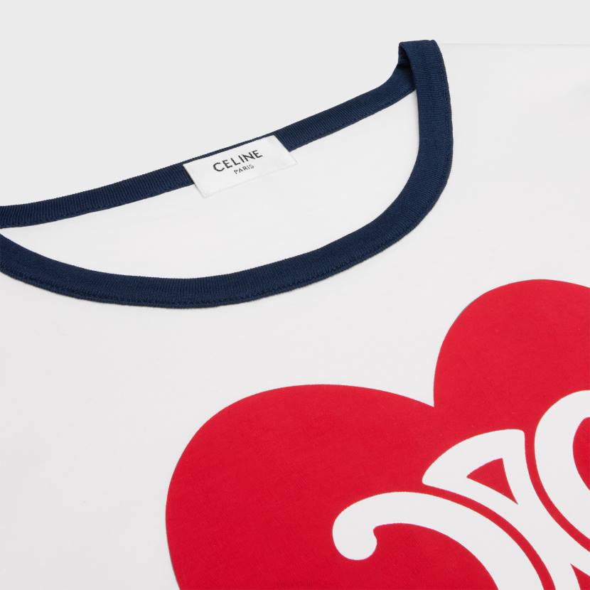 vestir CELINE camiseta con corazón triunfante en punto de algodón blanco roto/azul marino/rojo mujer NL48677