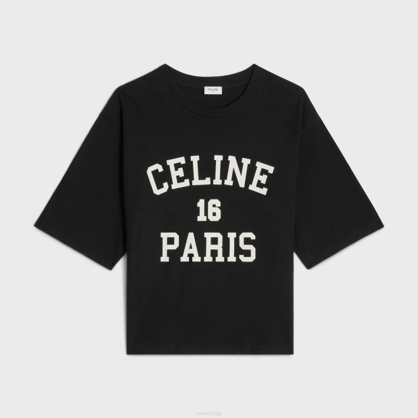 vestir CELINE camiseta holgada Paris de punto de algodón blanco negro mujer NL48599