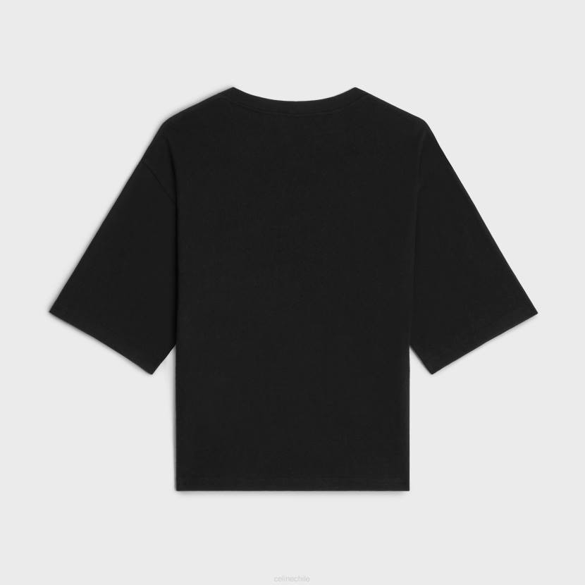 vestir CELINE camiseta holgada Paris de punto de algodón blanco negro mujer NL48599