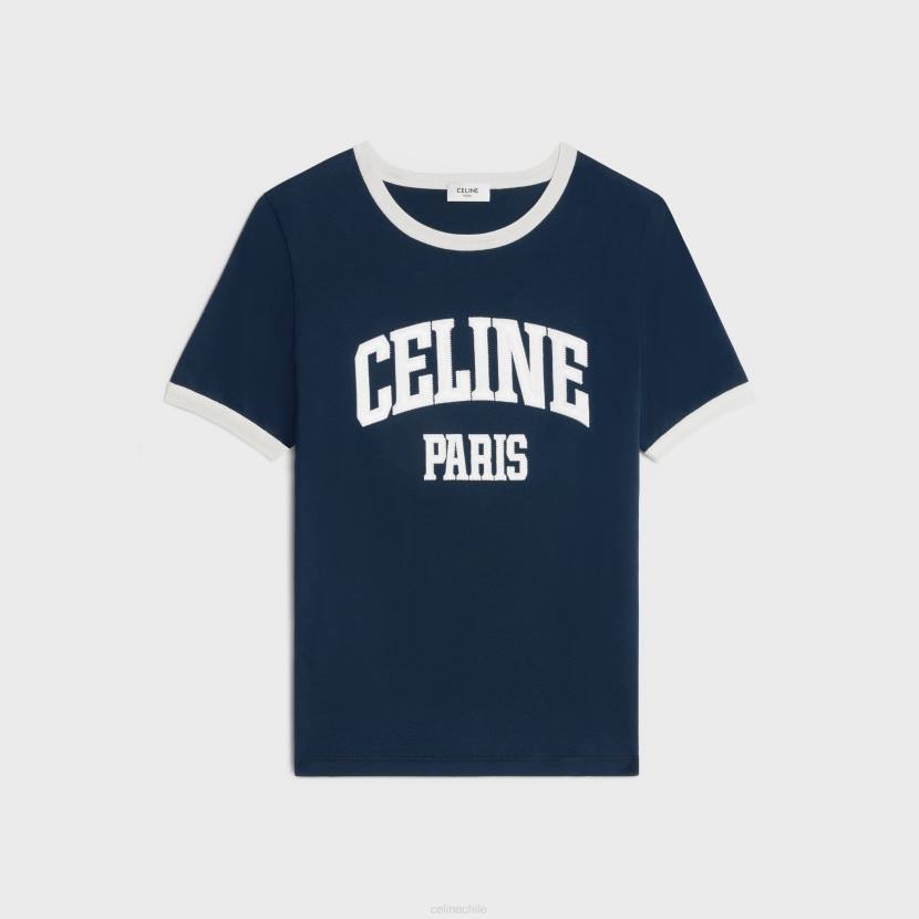 vestir CELINE camiseta paris años 70 en punto de algodón azul marino/blanco roto mujer NL48675